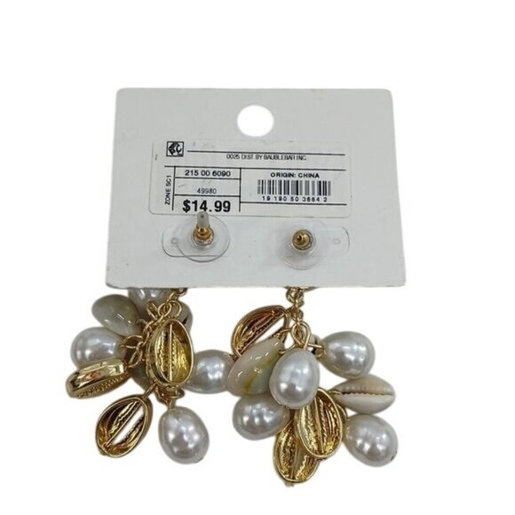 Sugarfix by Baublebar Shell Pearl Dangle Earrings Gold White Beach Statement - Picture 5 of 6